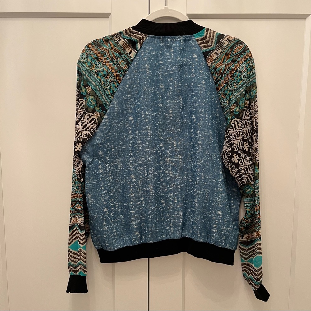 Blue Bomber Lightweight Jacket w/ Sheer Patterned Sleeves - Size Large - Picture 3 of 6